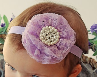 Easter Pastel Lacy Lavender Baby Girl Headband - Newborn Spring Lace Bows