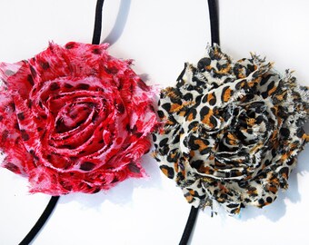 2-Pack Leopard Print Shabby Chic Headbands - Hot Pink and Black Cheetah Print Baby Girl Headbands