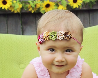 Thanksgiving Rainbow Flower Headband - Baby Girl Fall Color Hair Bow