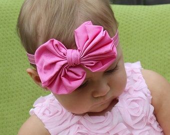 Single Pink Baby Bow Headband - Girl's Adorable Bright Pink Bow