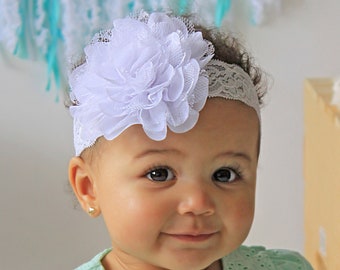 Classic Pure White Lace Rose Baby Flower Headband