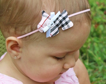 Designer Plaid Puppy Headbands for Babies, Toddlers, and Girls - Little Twin Hair Bows in Two Colors