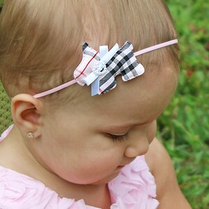 Designer Plaid Puppy Headbands for Babies, Toddlers, and Girls - Little Twin Hair Bows in Two Colors