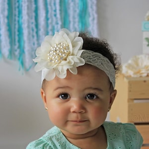 Ivory Lily & Lace Headband With Antique Brooch Baby Girl - Etsy