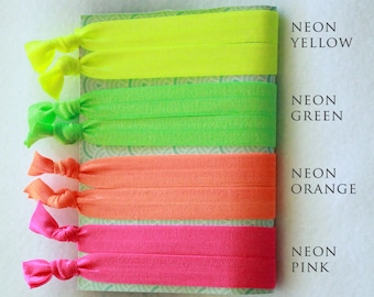 90's Neon Colors Elastic Hair Tie 8-Pack - 90's Theme Party Favors - Summer Hair Ties for Girls & Women