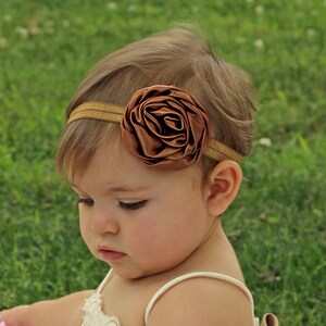 Chocolate Brown Satin Headband - Warm Brown Autumn Hair Bow for Baby Girl
