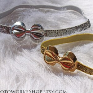 Holiday Celebration Set of Mini Silver & Gold Bows - Preemie Headband Set - Pair of Sparkly Holiday Hair Bows for Baby Girl