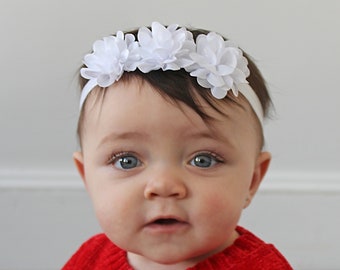 Lovely White Triple Flower Headband - Girl's Soft White Hair Bows - Perfect for Special Occassion or for Every Day!