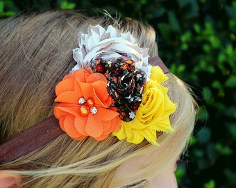 Thanksgiving Floral Color Palette Headband - Baby Girl Fall Style Hair Bow