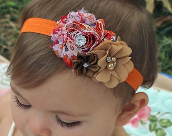 The Rich Shades of Autumn Baby Girl Headband - Fall Colors Bow for Babies & Little Girls - Orange, Tan, Brown Headband