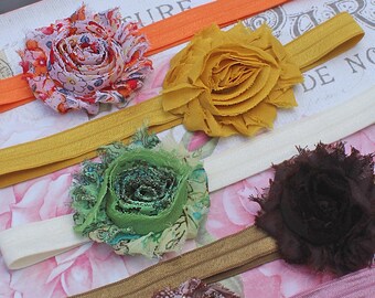 Autumn Colored Shabby Baby Headbands 5-Pack - Hair Bows for Babies and Little Girls