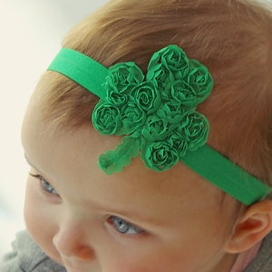 St. Patrick's Day Holiday Shape Headband - Green Ruffled Chiffon Shamrock Girls Hair Bow