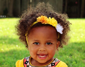 Sunny Yellow Baby Girl Headband - Little Girl's Bright Yellow Flower Hair Bow - Yellow Headbands for Babies and Toddlers