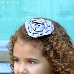 Soft Gray Swirled Baby Headband - Light Grey Fabric Flower Hair Bow for Babies, Toddlers, Girl