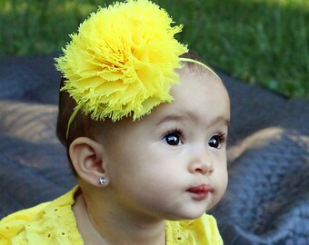 Happy Yellow Jumbo Shabby Flower Puff Headband