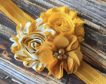 Lovely Mustard Yellow Baby Girl Headband - Golden Yellow Spring Newborn Hair Bow