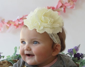 Baby Girl Jumbo Ivory Blossom Hair Bow - Lovely Creamy Ivory Flower for Babies, Girls, Women