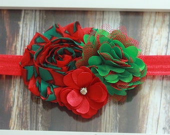 Simple Little 1st Christmas Baby Girl Headband - Sweet Red & Green Newborn Hair Bow for Christmas