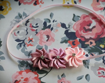 Antique Pinks Newborn Mini Flower Headband - Preemie Baby Girl Pink Hair Bow