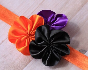 Halloween Colors Flower Cluster Hair Bow - Baby Girl Halloween Headbands