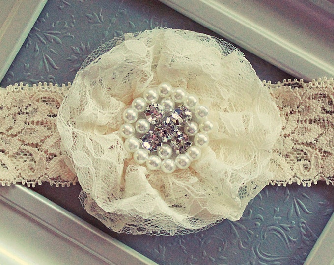 Ivory Baby Pink Beaded Lace Eb1101