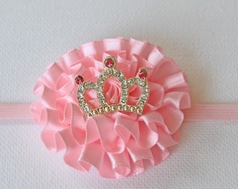 Baby Pink Mini Princess Headband - Newborn Princess Baby Girl Hair Bow