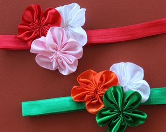 Twin-Pack Holiday Colors Valentine's Day and St. Patrick's Day Flower Headband Set for Baby Girls, Toddlers, Kids