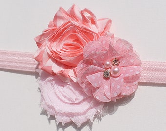 Triple Pink Baby Girl Headband - Newborn Bows in Pink Patterns - Girls Hair Bows