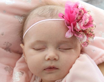 The Perfect Pink Floral Baby Headband - Floral Print Spring Hair Bow for Babies, Toddlers, Girls