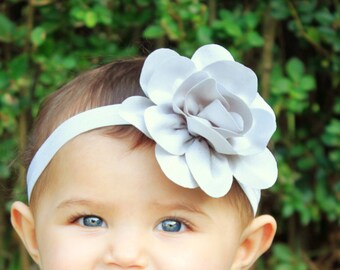 Light Silver Grey Flower Blossom Headband for Babies, Girls, Women