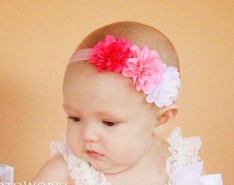 Pink Ombre Baby Girl Headband - Flower Hair Bow with Shades of Pink for Babies, Toddlers and Little Girls