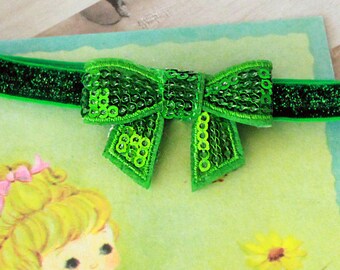 Little Sparkly Sequin Bow in Emerald Green for Saint Patrick's Day - Children and Women's Bright Green St. Patty's Day Hair Bow