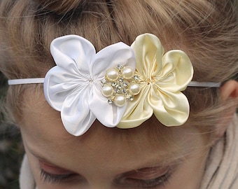 White Buttercream Headband - Ivory & White Flower Hair Band for Babies, Toddlers, Girls