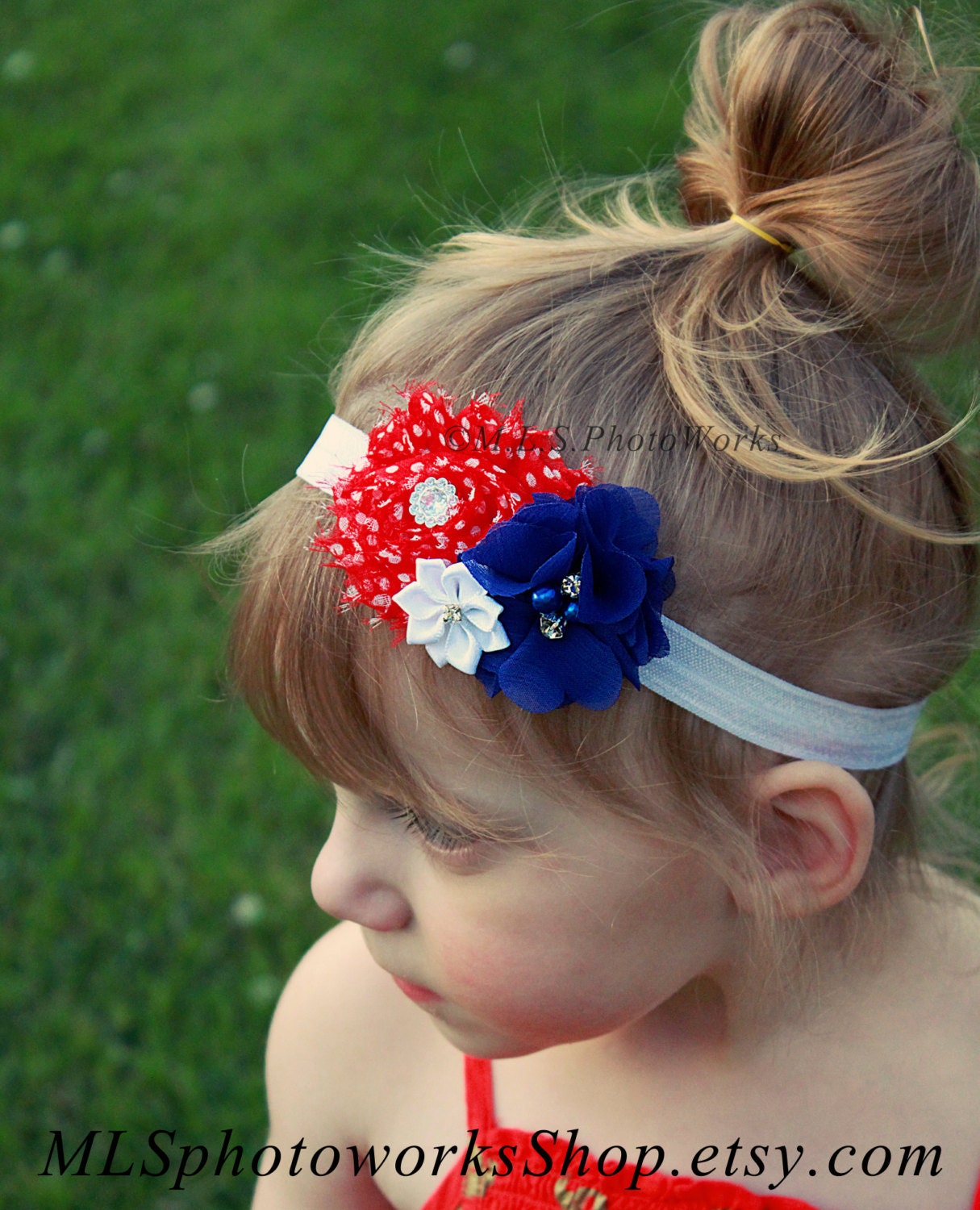Royal Blue, Red Polka Dot and White Flower Baby Girl Headband - 4th of ...