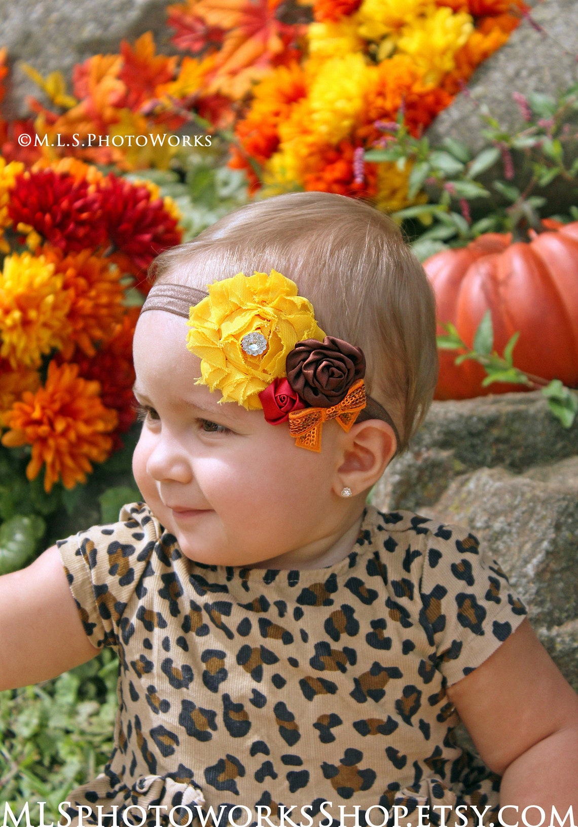 Thanksgiving Girls Headband Fall Colored Flower Hair Bow Etsy