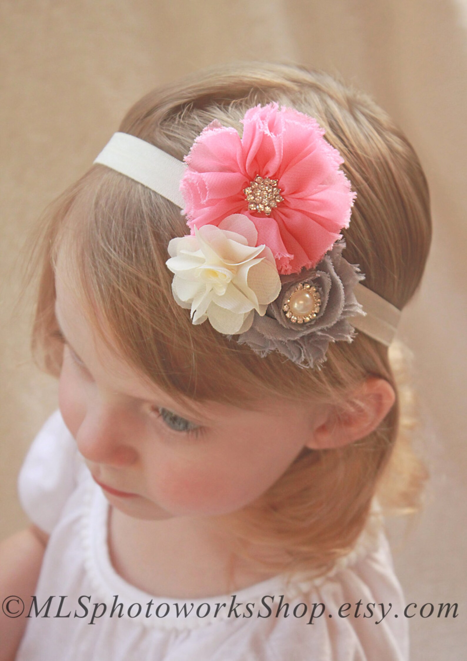 Chiffon Flower Headband in Fuchsia main image 0