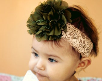 Baby Girl Natural Moss & Tan Colored Lace Headband