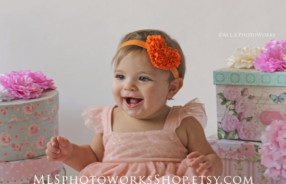 Pink and orange Halloween headband Halloween Hair Bow Headband, Pumpkin & Witch Hat, Grosgrain  main image 2
