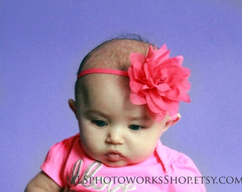 Hot Pink Flower Blossom Headband for Babies, Toddlers and Girls - Also Available on a Hair Clip