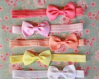 Sweet Sorbet Colored Baby Bows 5-Pack - Bow Tie Style Hair Bow Set - Newborn Hair Bows