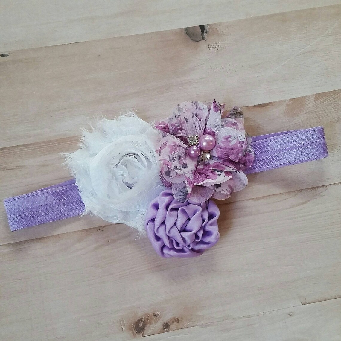 White & Lavender Floral Baby Headband Soft Flower Hair Bow Etsy