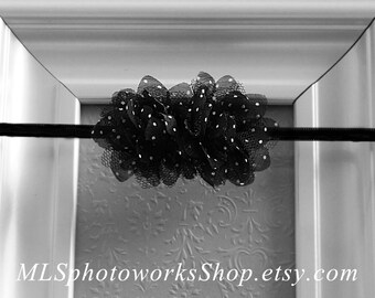 Petite Black & White Dot Double Flower Headband for Newborns, Toddlers and Girls