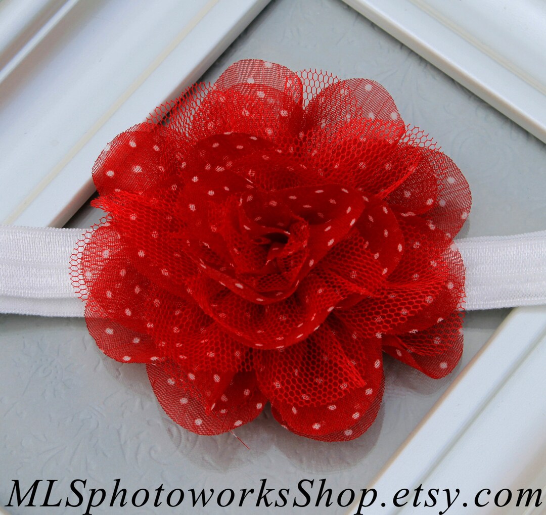 Deep Red & White Pin Dot Baby Flower Headband - Dark Christmas Red ...