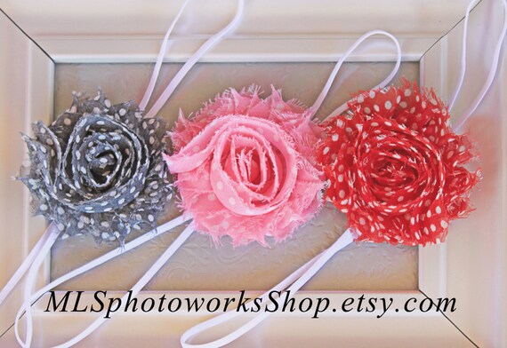 Baby Girl Polka Dot Shabby Chic Flower Headband Set - Hair  display picture 2