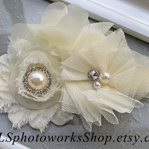 Pure Ivory Headband - Baby Girl Wedding & Christening Pure Ivory Flower Hair Bow - Little  Girl's First Communion
