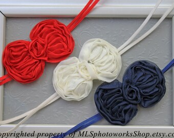 Baby Girl Mini Chiffon Hair Bow Set in Navy, Red & Ivory - Perfect Little Headbands for Baby Girl