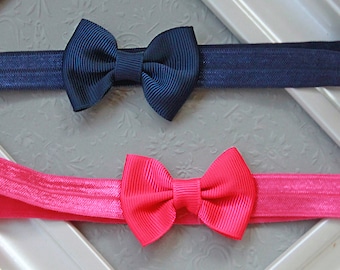 Baby Girl Hair Bow set in Navy Blue & Hot Pink - Available on Headbands or Hair Clips