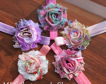 Baby Shower Gift Set Headbands - 5 Pack Floral Print Shabby Chic Hair Bows