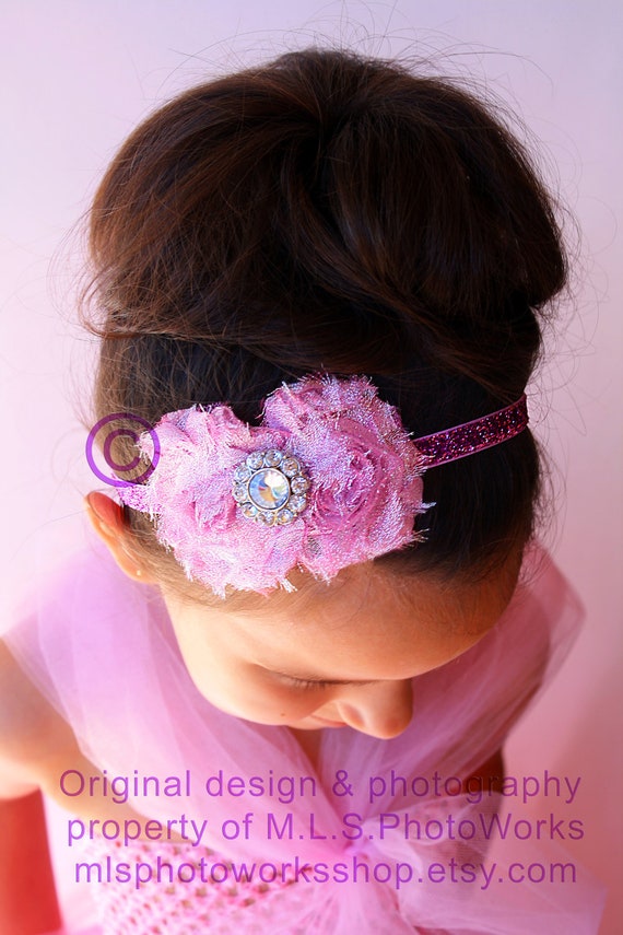 Items similar to The Princess Pink Sparkle Headband Glitter Shabby