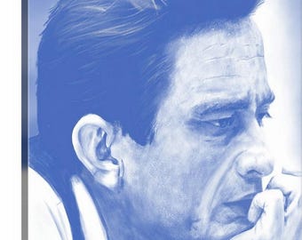 Johnny Cash Wall Art Canvas 16x20 | Blue Monochrome Portrait | Country Music Legend | Music Art | Vintage Canvas | Gift for Music Lovers